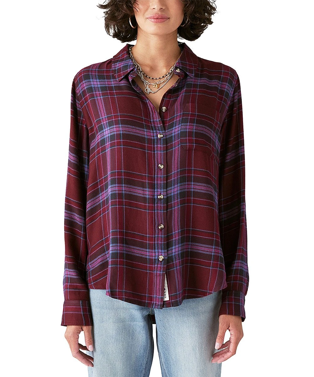 Budget ???? Lucky Brand Wine & Purple Plaid Button-Up - ???? Women ???? 3 Budget ???? Lucky Brand Wine & Purple Plaid Button-Up - ???? Women ????