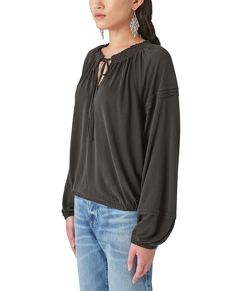 Buy ???? Lucky Brand Black Smocked Long-Sleeve Blouson Top - ???? Women ✔️ 4 Buy ???? Lucky Brand Black Smocked Long-Sleeve Blouson Top - ???? Women ✔️ - Image 2