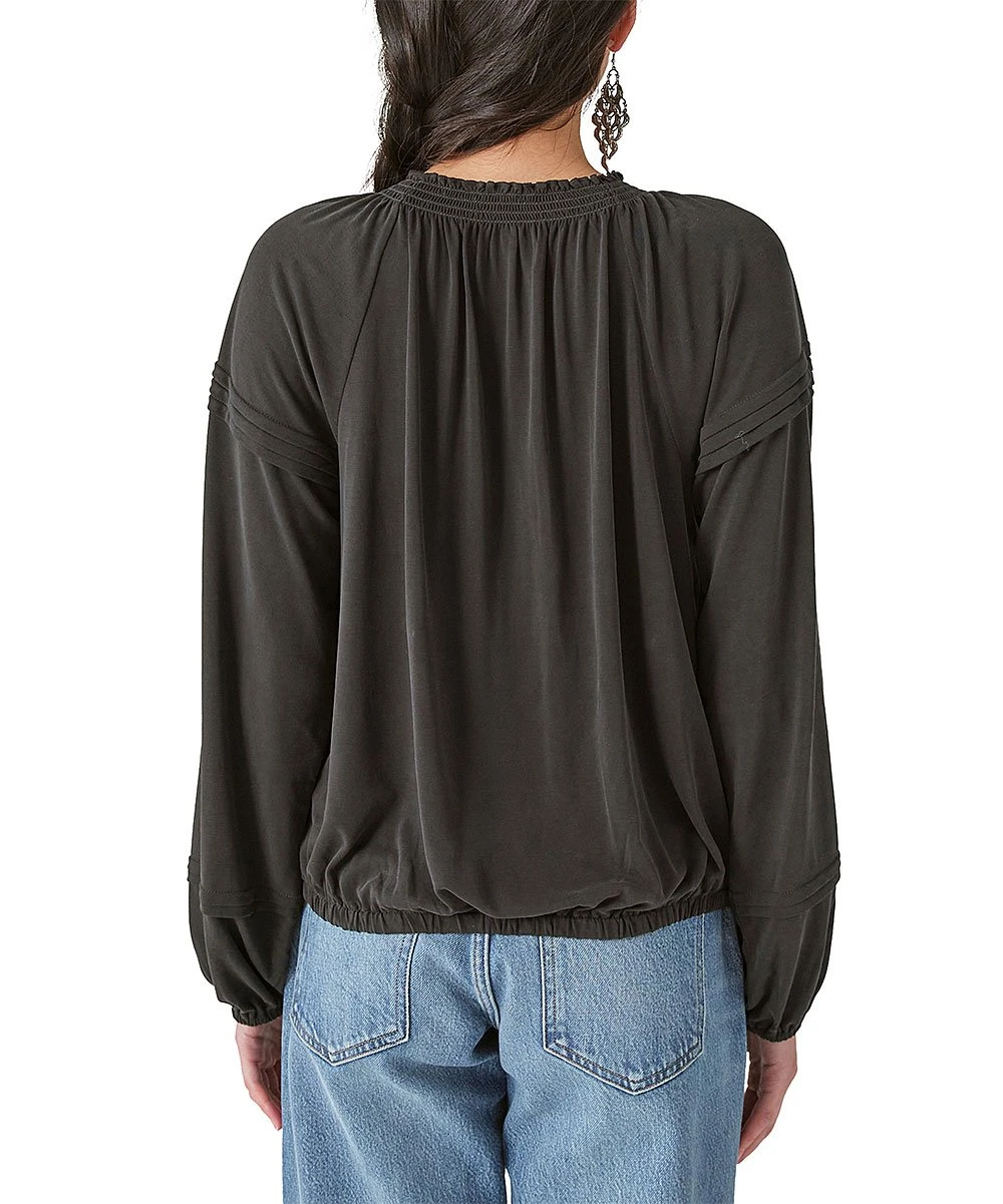 Buy ???? Lucky Brand Black Smocked Long-Sleeve Blouson Top - ???? Women ✔️ 5 Buy ???? Lucky Brand Black Smocked Long-Sleeve Blouson Top - ???? Women ✔️ - Image 3