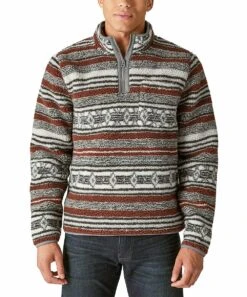 Cheapest ???? Lucky Brand Brown & Gray Stripe Sherpa Quarter-Zip Pullover - Men ????