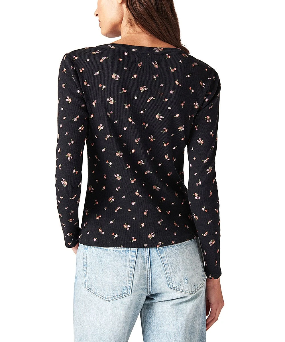 Best Pirce ⌛ Lucky Brand Black & Pink Floral Long-Sleeve Henley - ???? Women ⭐ 5 Best Pirce ⌛ Lucky Brand Black & Pink Floral Long-Sleeve Henley - ???? Women ⭐ - Image 3