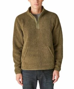 Hot Sale ⭐ Lucky Brand Olive Sherpa Quarter-Zip Pullover - Men ????