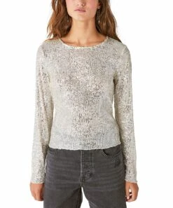 Buy ???? Lucky Brand Gray Sequin Long-Sleeve Top - ???? Women ✨