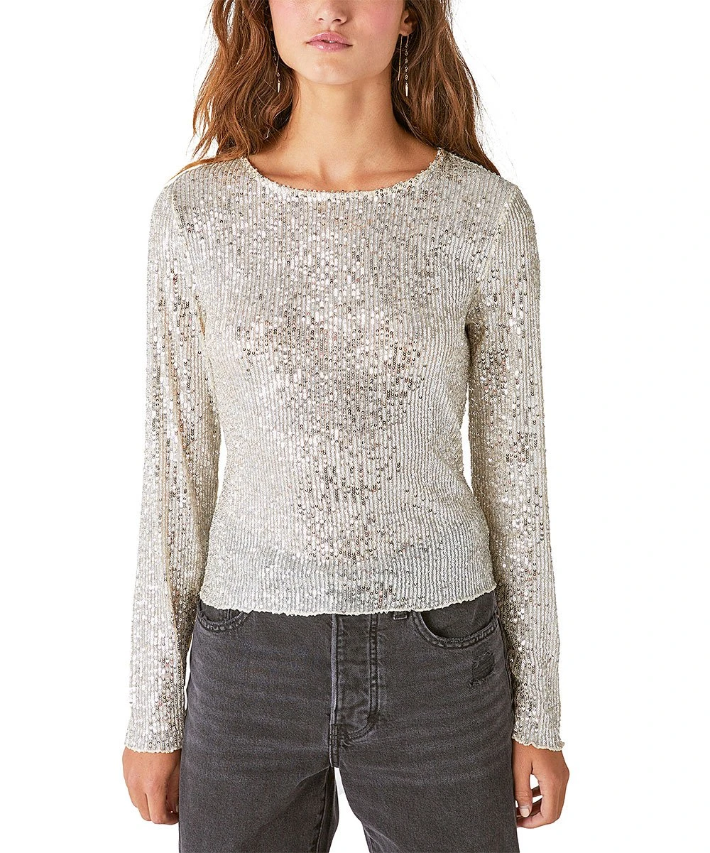 Buy ???? Lucky Brand Gray Sequin Long-Sleeve Top - ???? Women ✨ 3 Buy ???? Lucky Brand Gray Sequin Long-Sleeve Top - ???? Women ✨