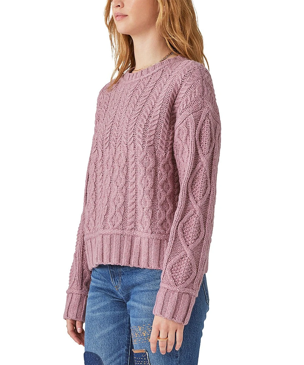 Discount ???? Lucky Brand Mauve Cable-Knit Crewneck Sweater - ???? Women ???? 4 Discount ???? Lucky Brand Mauve Cable-Knit Crewneck Sweater - ???? Women ???? - Image 2