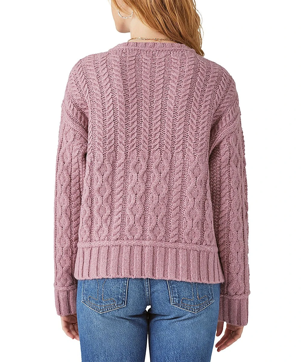 Discount ???? Lucky Brand Mauve Cable-Knit Crewneck Sweater - ???? Women ???? 5 Discount ???? Lucky Brand Mauve Cable-Knit Crewneck Sweater - ???? Women ???? - Image 3