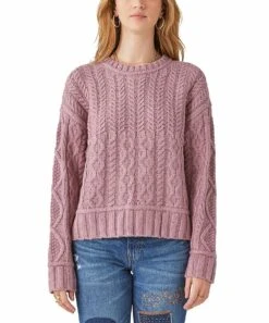 Discount ???? Lucky Brand Mauve Cable-Knit Crewneck Sweater - ???? Women ????