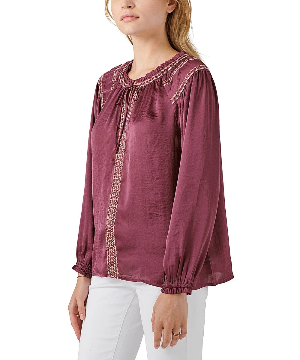 Top 10 ✨ Lucky Brand Plum & Beige Embroidered Peasant Top - ???? Women ???? 4 Top 10 ✨ Lucky Brand Plum & Beige Embroidered Peasant Top - ???? Women ???? - Image 2