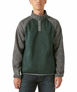Best Pirce ???? Lucky Brand Gray & Green Color Block Fleece Quarter-Zip Pullover - Men ????