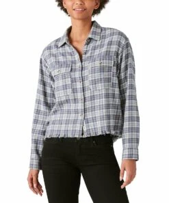 Best Pirce ✨ Lucky Brand Lavender & White Plaid Crop Button-Up - ???? Women ⭐