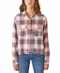 Top 10 ❤️ Lucky Brand Pink & White Plaid Crop Button-Up - ???? Women ????