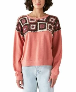 Flash Sale ???? Lucky Brand Pink & Brown Granny Square Sweater - ???? Women ✨
