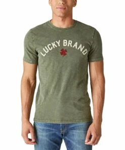 Outlet ✨ Lucky Brand Olive Logo Clover Crewneck Tee - Men ????