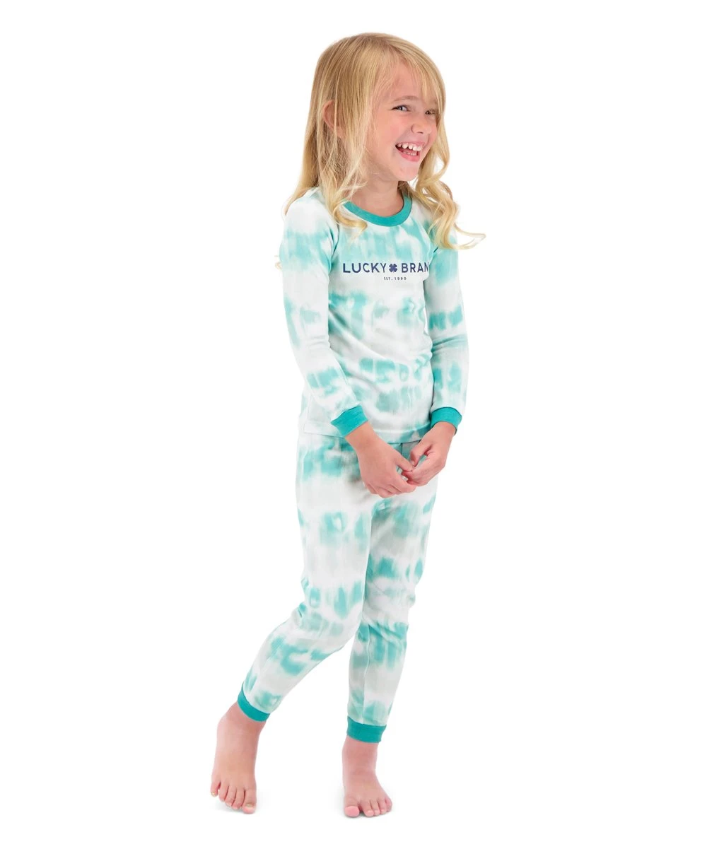 Brand new ❤️ Lucky Brand Turquoise & White Tie-Dye Long-Sleeve Crewneck Tee & Pajama Pants - Toddler For Kids ❤️ 4 Brand new ❤️ Lucky Brand Turquoise & White Tie-Dye Long-Sleeve Crewneck Tee & Pajama Pants - Toddler For Kids ❤️ - Image 2