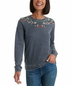 Brand new ???? Lucky Brand Navy Floral Embroidered Crewneck Long-Sleeve Top - ???? Women ⌛