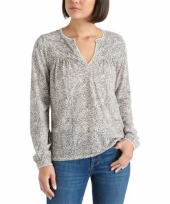 Deals ???? Lucky Brand White & Black Leopard Notch Neck Top - ???? Women ⌛