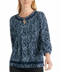 Deals ???? Lucky Brand Navy Floral Keyhole Puff-Sleeve Top - ???? Women ????