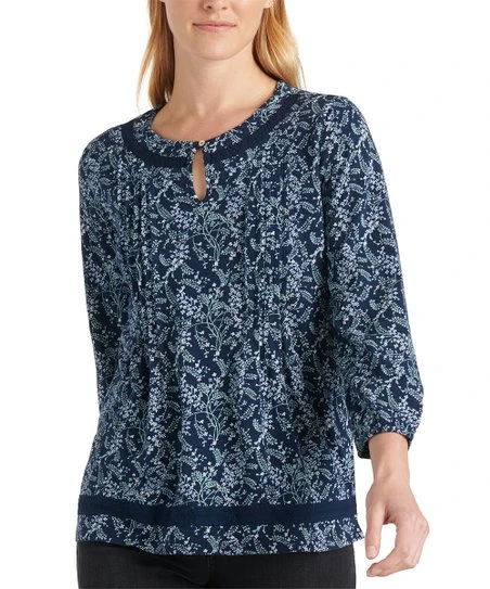 Deals ???? Lucky Brand Navy Floral Keyhole Puff-Sleeve Top - ???? Women ???? 3 Deals ???? Lucky Brand Navy Floral Keyhole Puff-Sleeve Top - ???? Women ????