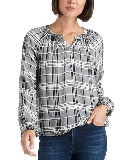 Top 10 ???? Lucky Brand Black Plaid Gathered-Yoke Button-Front Top - ???? Women ❤️ 3 Top 10 ???? Lucky Brand Black Plaid Gathered-Yoke Button-Front Top - ???? Women ❤️