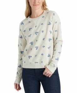 Discount ???? Lucky Brand Medium Beige Floral Embroidered Crewneck Sweater - ???? Women ⌛