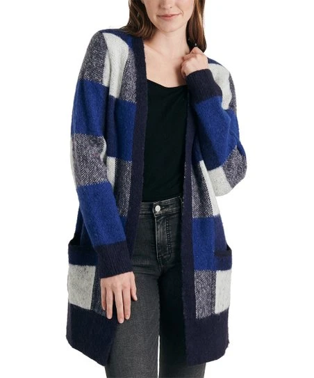 Best deal ❤️ Lucky Brand Blue & Gray Check Pocket Open Cardigan - ???? Women ???? 3 Best deal ❤️ Lucky Brand Blue & Gray Check Pocket Open Cardigan - ???? Women ????