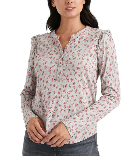 Promo ❤️ Lucky Brand Red Floral Ruffle-Shoulder Button-Front Top - ???? Women ???? 3 Promo ❤️ Lucky Brand Red Floral Ruffle-Shoulder Button-Front Top - ???? Women ????