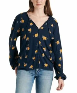 Hot Sale ❤️ Lucky Brand Navy & Yellow Floral Notch Neck Top - ???? Women ????