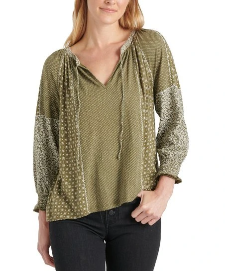 Coupon ???? Lucky Brand Green Patchwork Notch Neck Top - ???? Women ⌛ 3 Coupon ???? Lucky Brand Green Patchwork Notch Neck Top - ???? Women ⌛