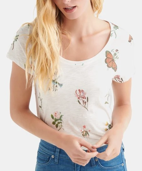 Discount ???? Lucky Brand White Butterfly & Floral Tee Scoop Neck - ???? Women For Other ???? 2 Discount ???? Lucky Brand White Butterfly & Floral Tee Scoop Neck - ???? Women For Other ????
